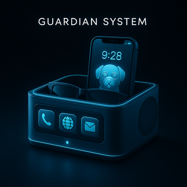 PGC-01 glasses with Guardian Dock and phone
